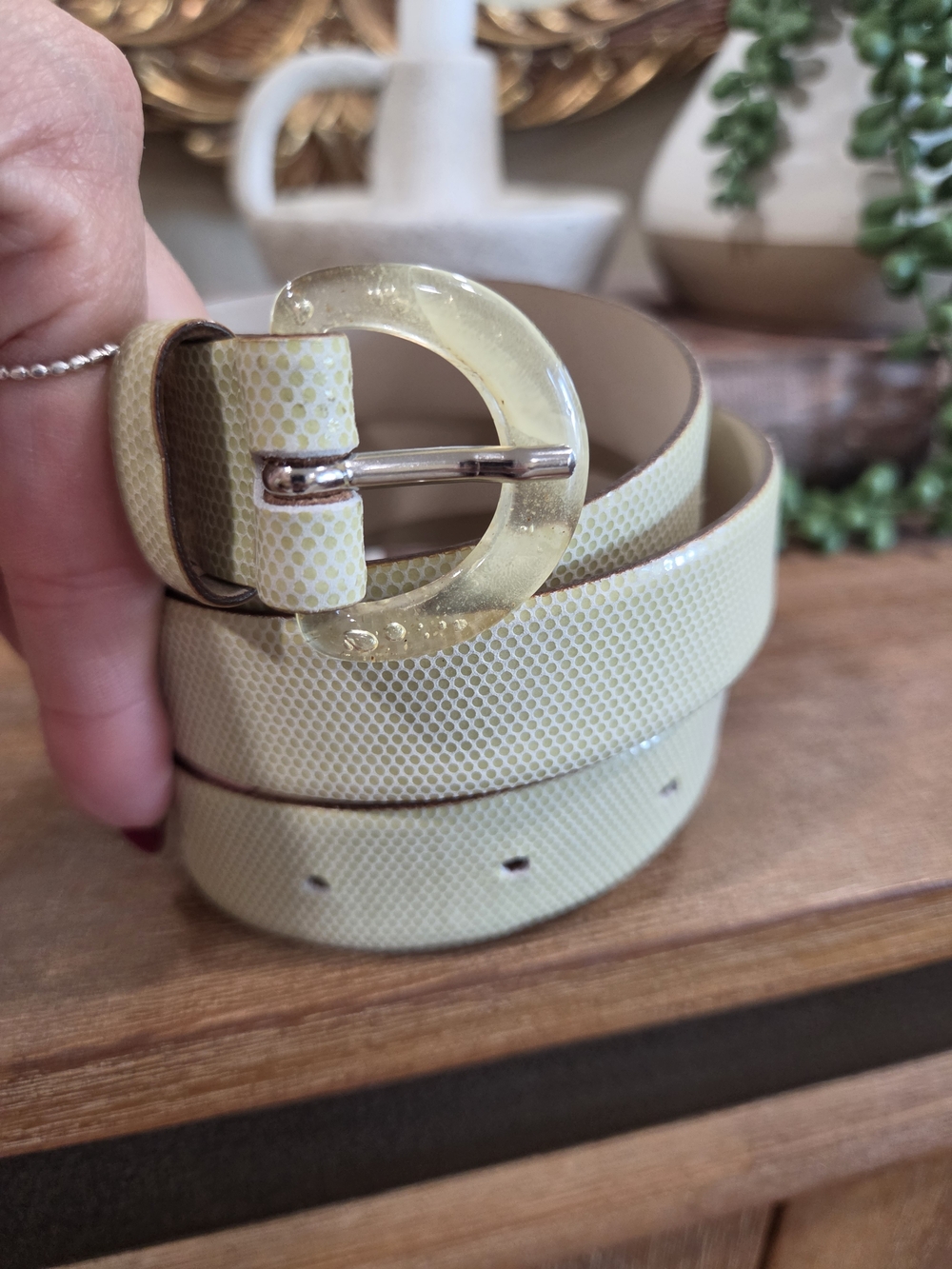 Banana Republic Light Yellow/green Vtg Textured Belt with Clear Buckle